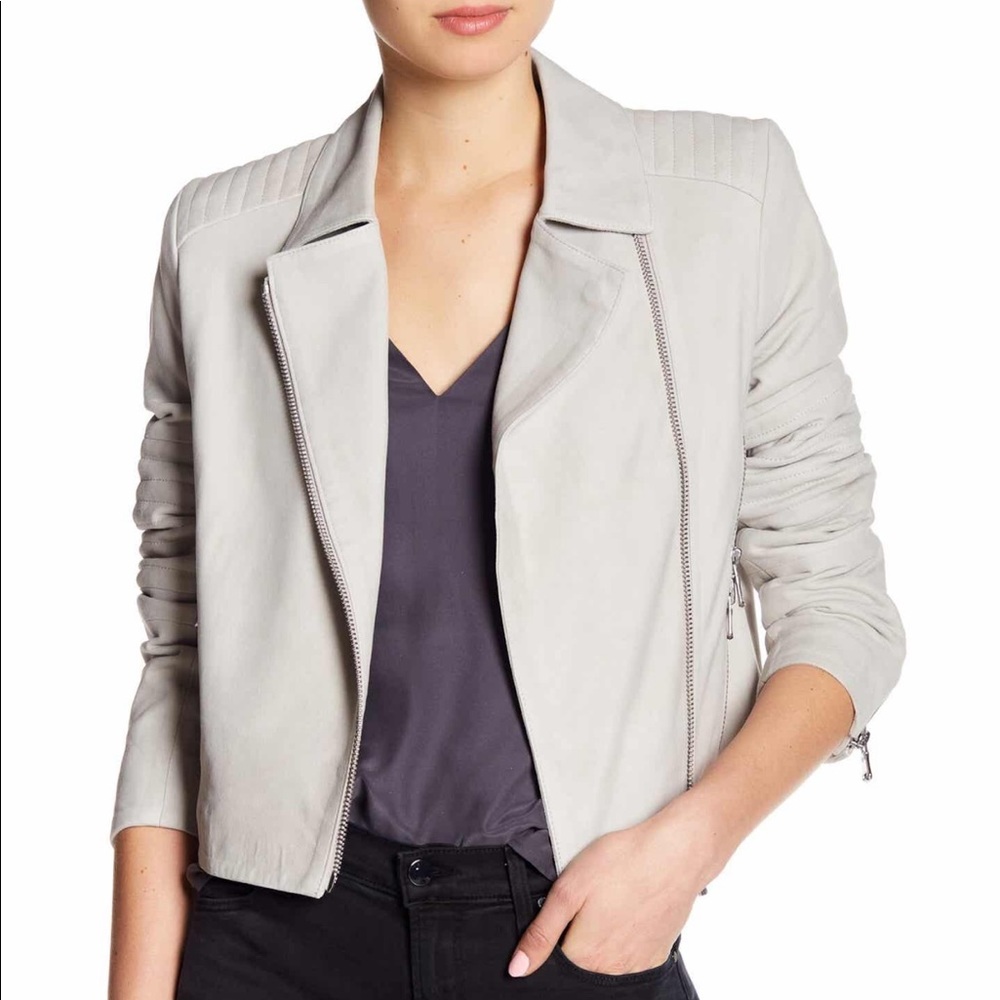 J Brand lamb skin suede gray biker jacket